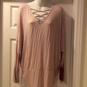 NWT Jennifer Lopez Pink Sparkle Dolman Top Size L
